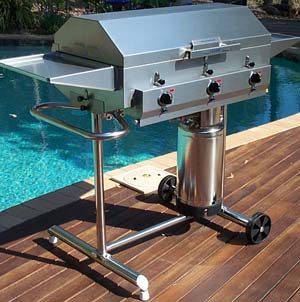 3 Burner on Trolley with Optional Side Shelves and S/S Gas Cylinder: